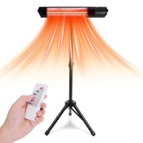 1500W Infrared Heater With Stand Electric Outdoor Patio Heater IP65 Waterproof Tripod Wall Mount with 2 Remotes 3 Heating Levels for Home Restaurant Y