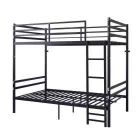 Twin Over Twin Metal Bunk Bed with Ladder and Full-Length Guardrails Heavy-Duty Iron Bunk Bed Frame No Box Spring Needed Space-Saving Bedroom Furnitur