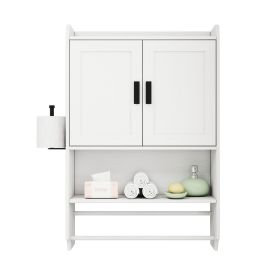 Bathroom Wall Cabinet with Doors, Adjustable Shelf, Towel Bar & Toilet Paper Holder, Wall Mounted Medicine Cabinet with Open Shelf, Over Toilet Storag