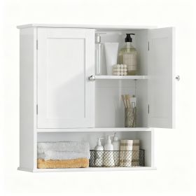 Bathroom Wall Cabinet with Doors Wall Mounted Medicine Cabinet with Adjustable Shelf & Open Storage Shelf MDF Bathroom Storage Cabinet for Toiletries