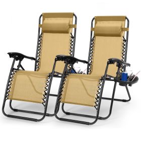 2Packs Zero Gravity Lounge Chair w/ Dual Side Tray 330lbs Load Foldable Recliner Chair w/ Stress Relief Pillow Patio Poolside Beach Lying Chair (Option: Ta)