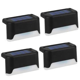 4Pcs Solar Powered LED Step Lights Outdoor IP55 Waterproof Dusk To Dawn Sensor Fence Lamps For Stairs Yard Railing (Option: Black_Warm)