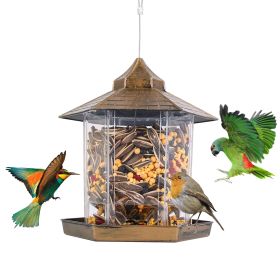 Hanging Gazebo Wild Bird Feeder Outdoor Bird Seed Station with Large Capacity 6 Feeder Ports for Garden Patio Park Weatherproof Easy To Refill (Option: Brown)