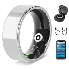 Smart Ring Health Tracker Fitness/Sleep/Stress/HRV Tracker with Charging Case Magnetic Charging Cable for Women & Men Compatible with iOS & Android 7- (Option: Silver_8)