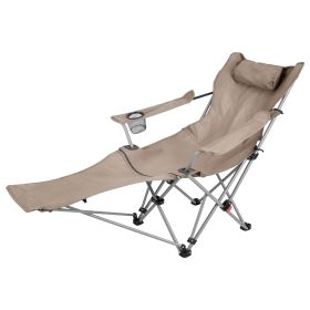 Reclining Camping Chair with Footrest 4-Position Adjustable Outdoor Folding Chair Heavy Duty Portable Camping Lounge Chair with Headrest Cup Holder & (Option: Khaki)