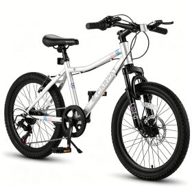 Forbidden to Sell on Temu 20 Inch Kids Mountain Bike, 7-Speed Boys Girls Bicycle with Front Suspension, Disc & V-Brake, Steel Frame Children\'s Bike f (Option: 20in_White)