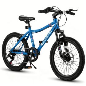 Forbidden to Sell on Temu 20 Inch Kids Mountain Bike, 7-Speed Boys Girls Bicycle with Front Suspension, Disc & V-Brake, Steel Frame Children\'s Bike f (Option: 20in_Blue)