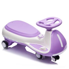 12V Kids Electric Wiggle Ride On Car, 2-in-1 Battery Powered Twist Car with Wireless Music, Controllable LED Lights & Flashing PU Wheels, Stable Frame (Option: Purple)