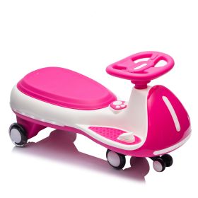 12V Kids Electric Wiggle Ride On Car, 2-in-1 Battery Powered Twist Car with Wireless Music, Controllable LED Lights & Flashing PU Wheels, Stable Frame (Option: RoseRed)