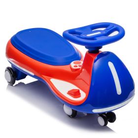 12V Kids Electric Wiggle Ride On Car, 2-in-1 Battery Powered Twist Car with Wireless Music, Controllable LED Lights & Flashing PU Wheels, Stable Frame (Option: Blue_Red)