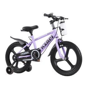 16 Inch Kids Bike with Training Wheels, Children\'s Bicycle with Magnesium Alloy Wheels, Dual U-Brakes, Adjustable Quick-Release Seat, Water Bottle & (Option: 16in_Purple)