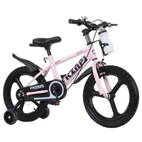 18 Inch Kids Bike with Training Wheels, Children\'s Bicycle with Magnesium Alloy Wheels, Dual U-Brakes, Adjustable Quick-Release Seat, Water Bottle & (Option: 18in_Pink)