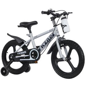 16 Inch Kids Bike with Training Wheels, Children\'s Bicycle with Magnesium Alloy Wheels, Dual U-Brakes, Adjustable Quick-Release Seat, Water Bottle & (Option: 16in_Gray)