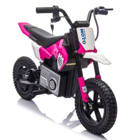 24V Kids Electric Motocross Ride On Motorcycle, 200W High Speed Hub Motor Dirt Bike Toy with Rear Shock Absorber, Adjustable Speed, LED Breathing Ligh (Option: Pink)
