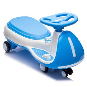 12V Kids Electric Wiggle Ride On Car, 2-in-1 Battery Powered Twist Car with Wireless Music, Controllable LED Lights & Flashing PU Wheels, Stable Frame (Option: Blue)