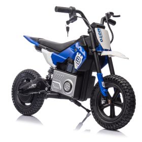 24V Kids Electric Motocross Ride On Motorcycle, 200W High Speed Hub Motor Dirt Bike Toy with Rear Shock Absorber, Adjustable Speed, LED Breathing Ligh (Option: Blue)