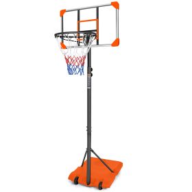 Portable Kids Basketball Hoop with Wheels, Height Adjustable 5.6 to 7ft Basketball Goal System Indoor Outdoor for Kids Teens Adults (Option: Orang)