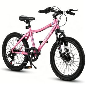 Forbidden to Sell on Temu 20 Inch Kids Mountain Bike, 7-Speed Boys Girls Bicycle with Front Suspension, Disc & V-Brake, Steel Frame Children\'s Bike f (Option: 20in_Pink)