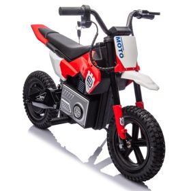 24V Kids Electric Motocross Ride On Motorcycle, 200W High Speed Hub Motor Dirt Bike Toy with Rear Shock Absorber, Adjustable Speed, LED Breathing Ligh (Option: Red)
