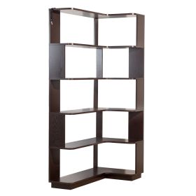 5-Tier L-Shaped Corner Bookshelf, 35.43" Corner Bookcase with 6 Open Shelves, 15mm MDF Freestanding Display Storage Shelf with Anti-Tip Kit for Living (Option: OxBloodRed)