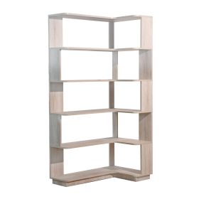 5-Tier L-Shaped Corner Bookshelf, 35.43" Corner Bookcase with 6 Open Shelves, 15mm MDF Freestanding Display Storage Shelf with Anti-Tip Kit for Living (Option: LightGray)