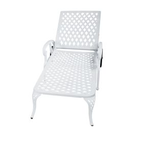 Outdoor Aluminum Lounge Chair with Wheels, Adjustable Reclining Chaise Lounge, Weather Resistant Patio Recliner Chair with 3-Position Backrest (120°/1 (Option: White)