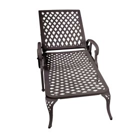 Outdoor Aluminum Lounge Chair with Wheels, Adjustable Reclining Chaise Lounge, Weather Resistant Patio Recliner Chair with 3-Position Backrest (120°/1 (Option: Brown)